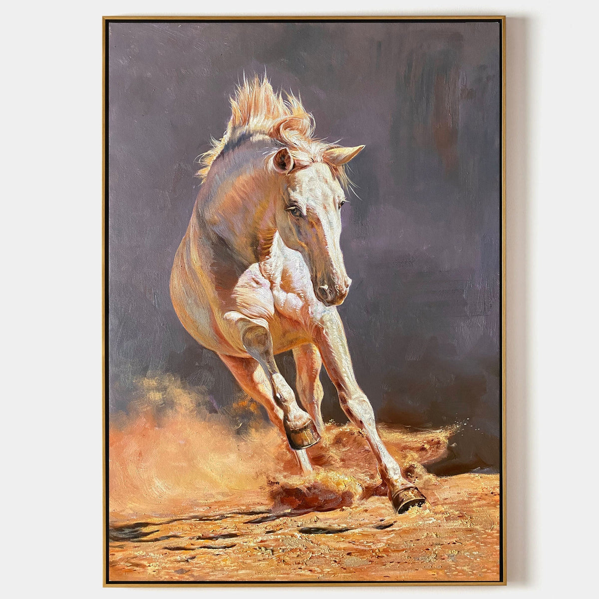 Orange‑Grey Vertical Galloping‑Horse Textured‑Brush Artwork