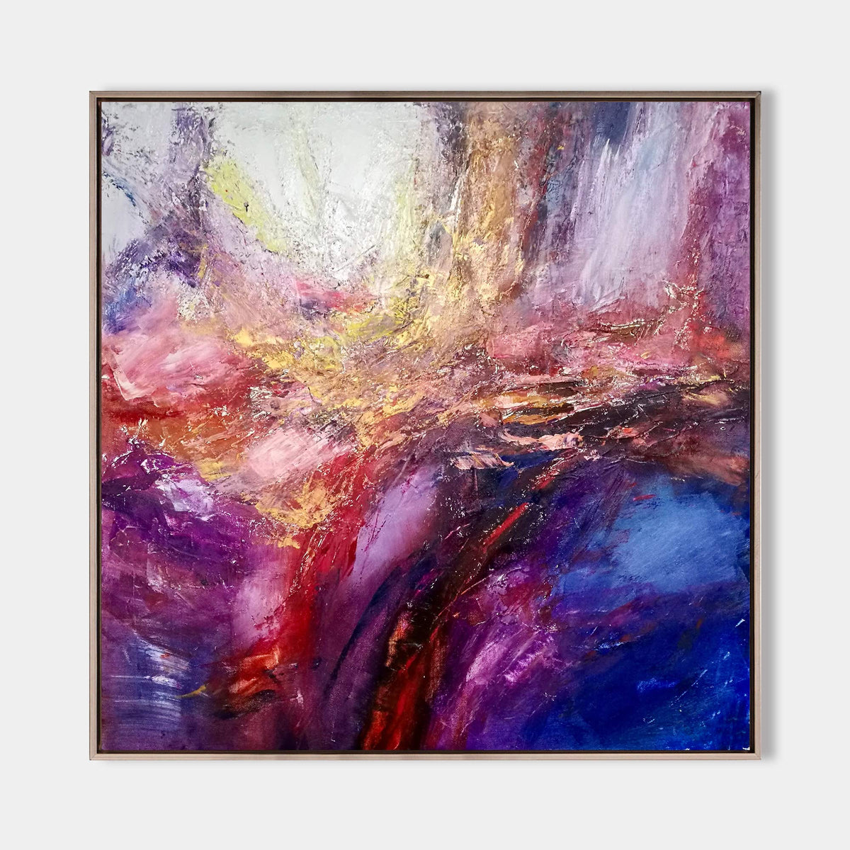 Purple‑Pink‑Gold Square Abstract Swirling Thick Impasto‑Texture Artwork