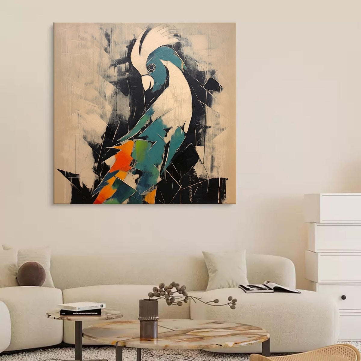 Wall Art Square Parrot Painting Bold Color