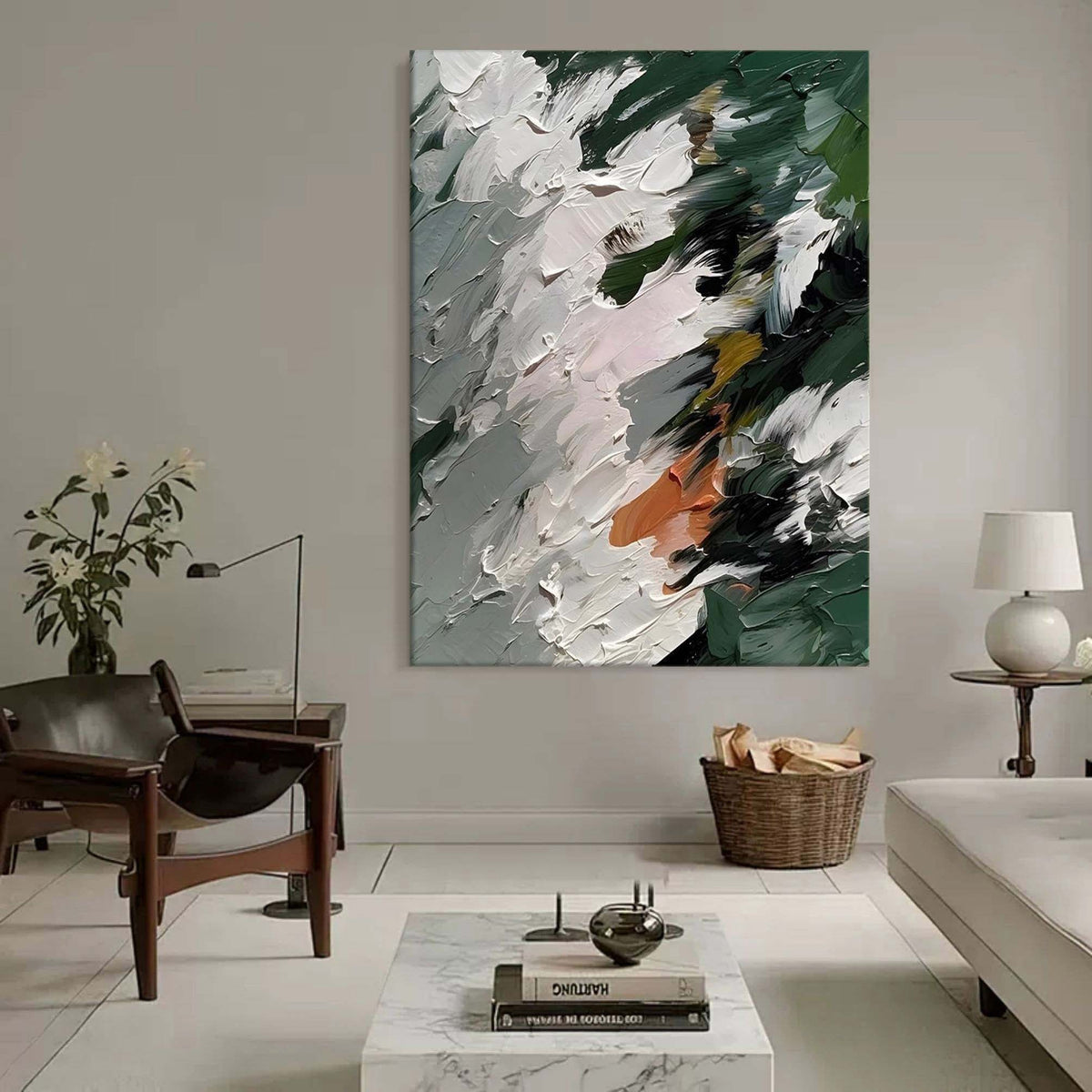 Colorful Dark Green Impasto Abstract Painting