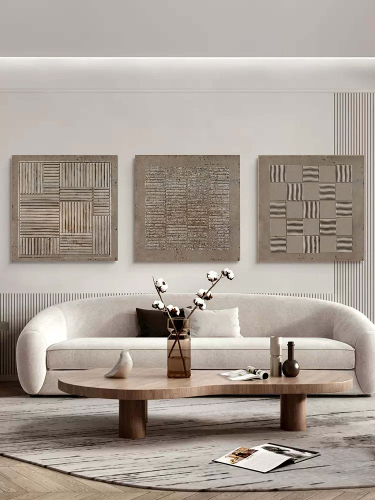 Wabi-Sabi Textured Triptych Wall Art Neutral