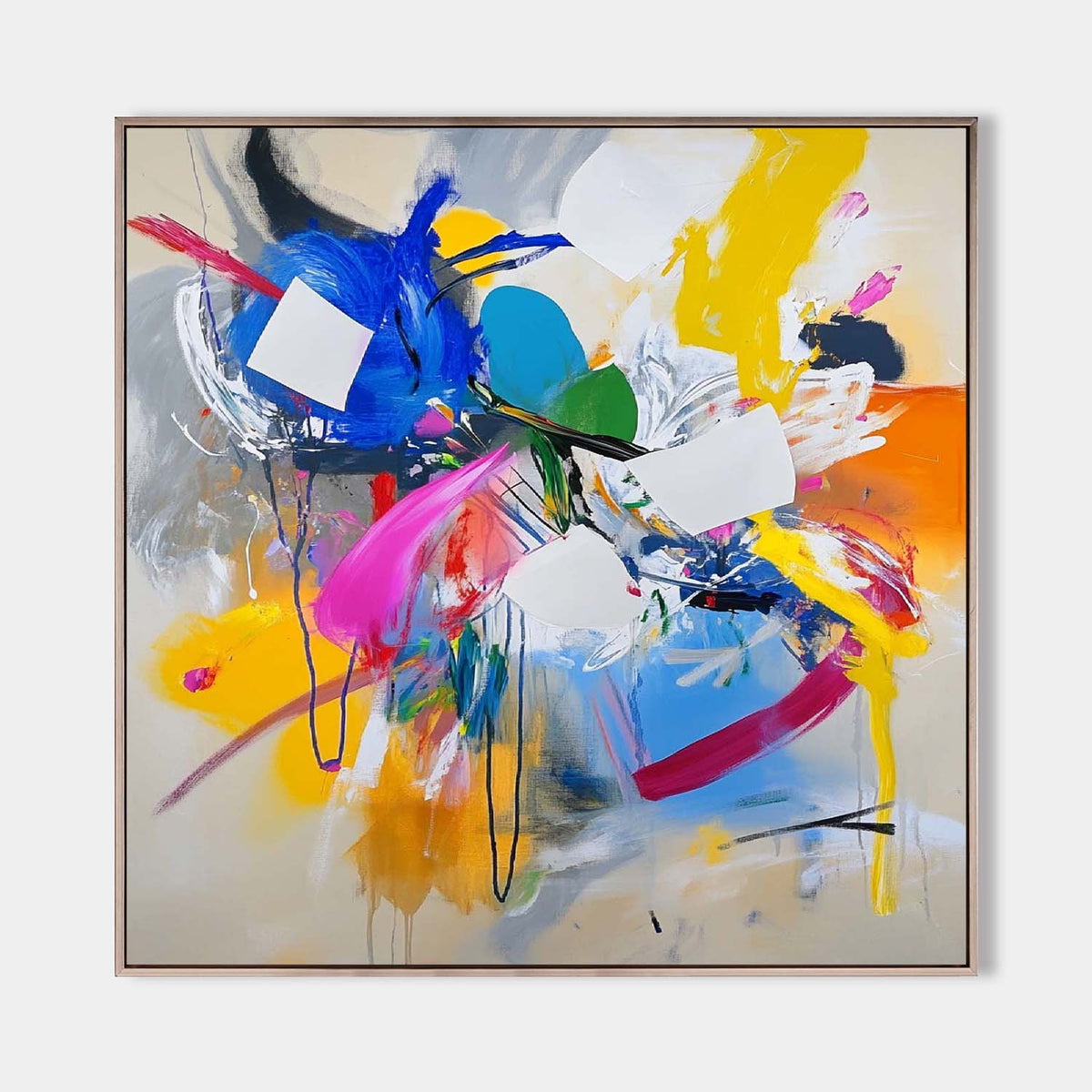 Joyful Chromatic Abstract Square Canvas Art