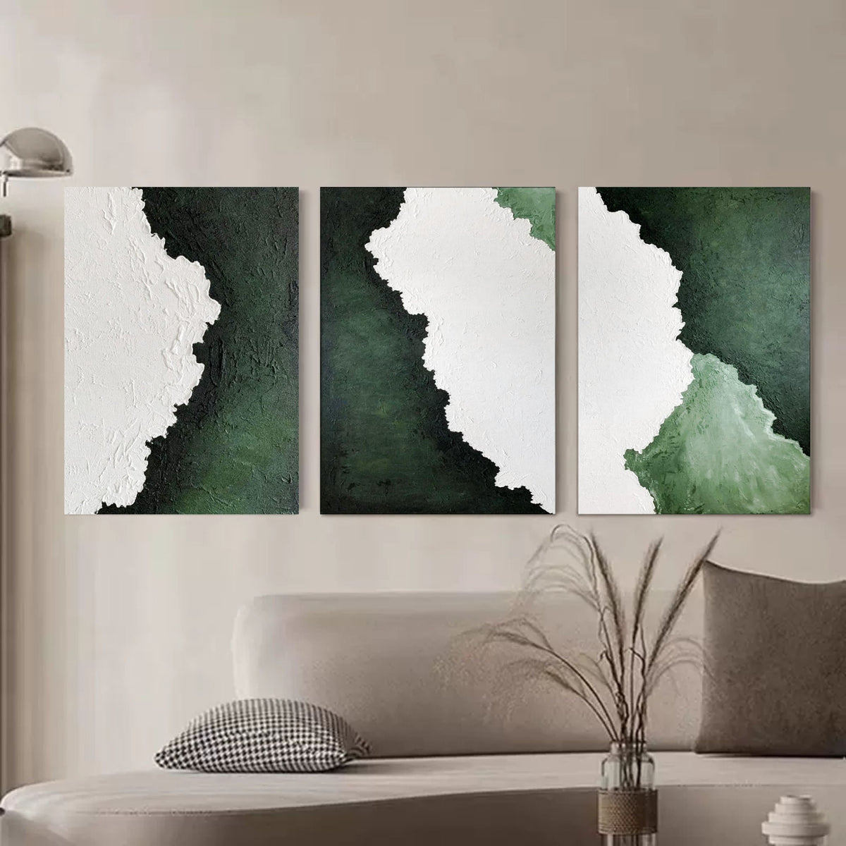 Set of 3 Green Textured Triptych Painting