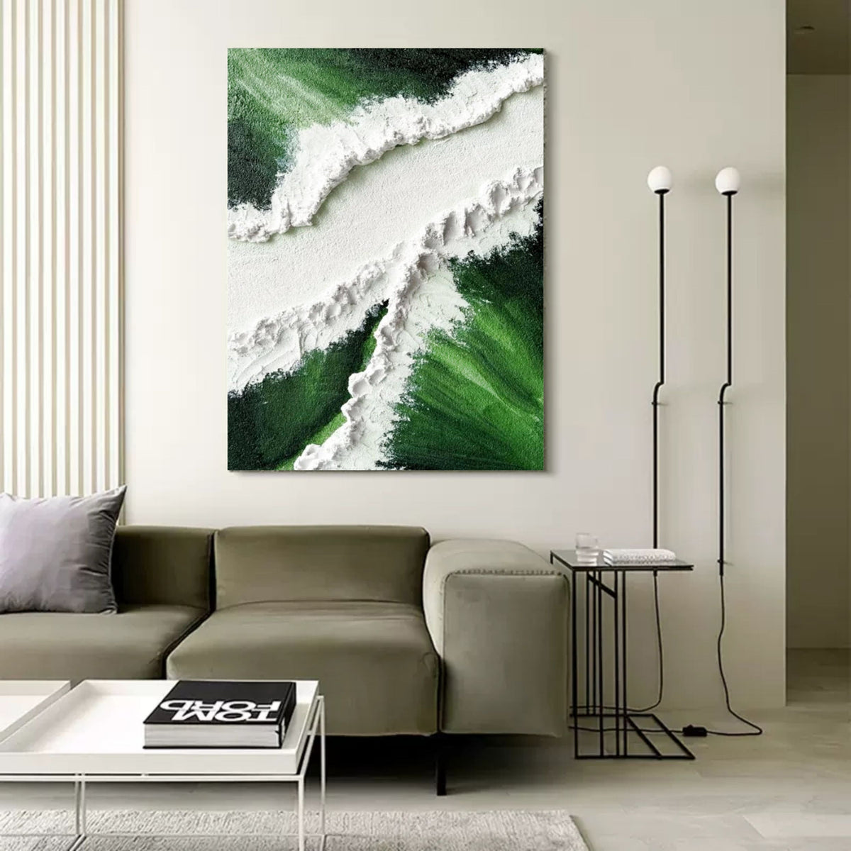 Wall Art Ocean Tide Foam Textured Natural Emerald
