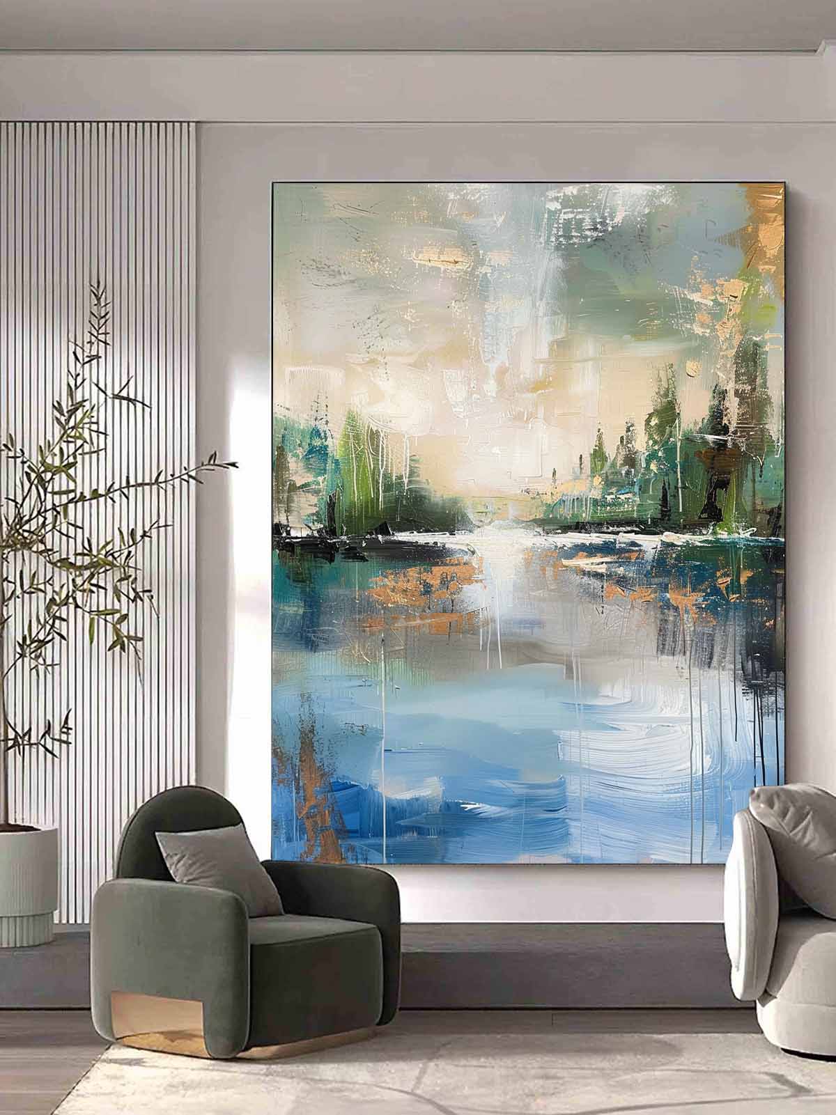 Abstract Lakeside Landscape Painting