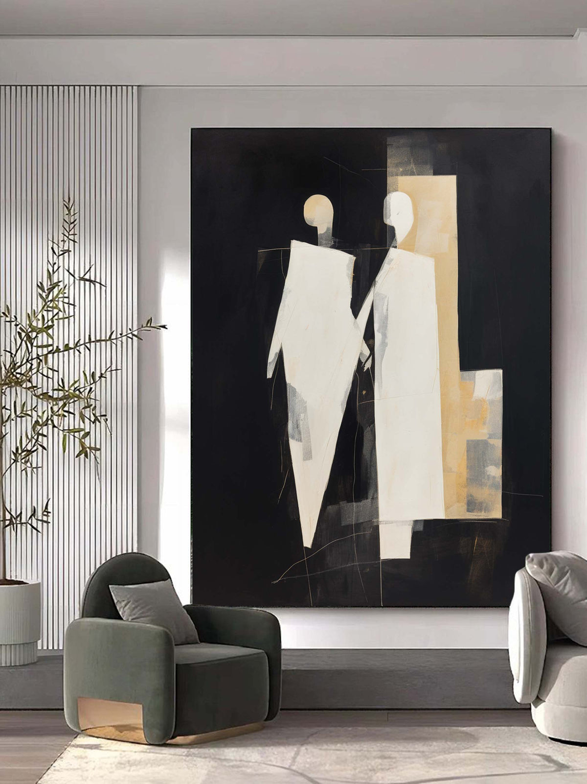 Wall Art Black Beige Abstract Figure Collage