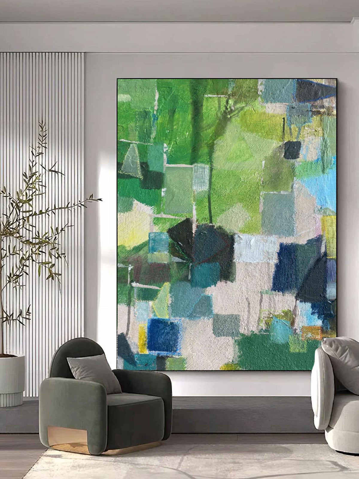 Abstract Geometric Green & Blue Painting