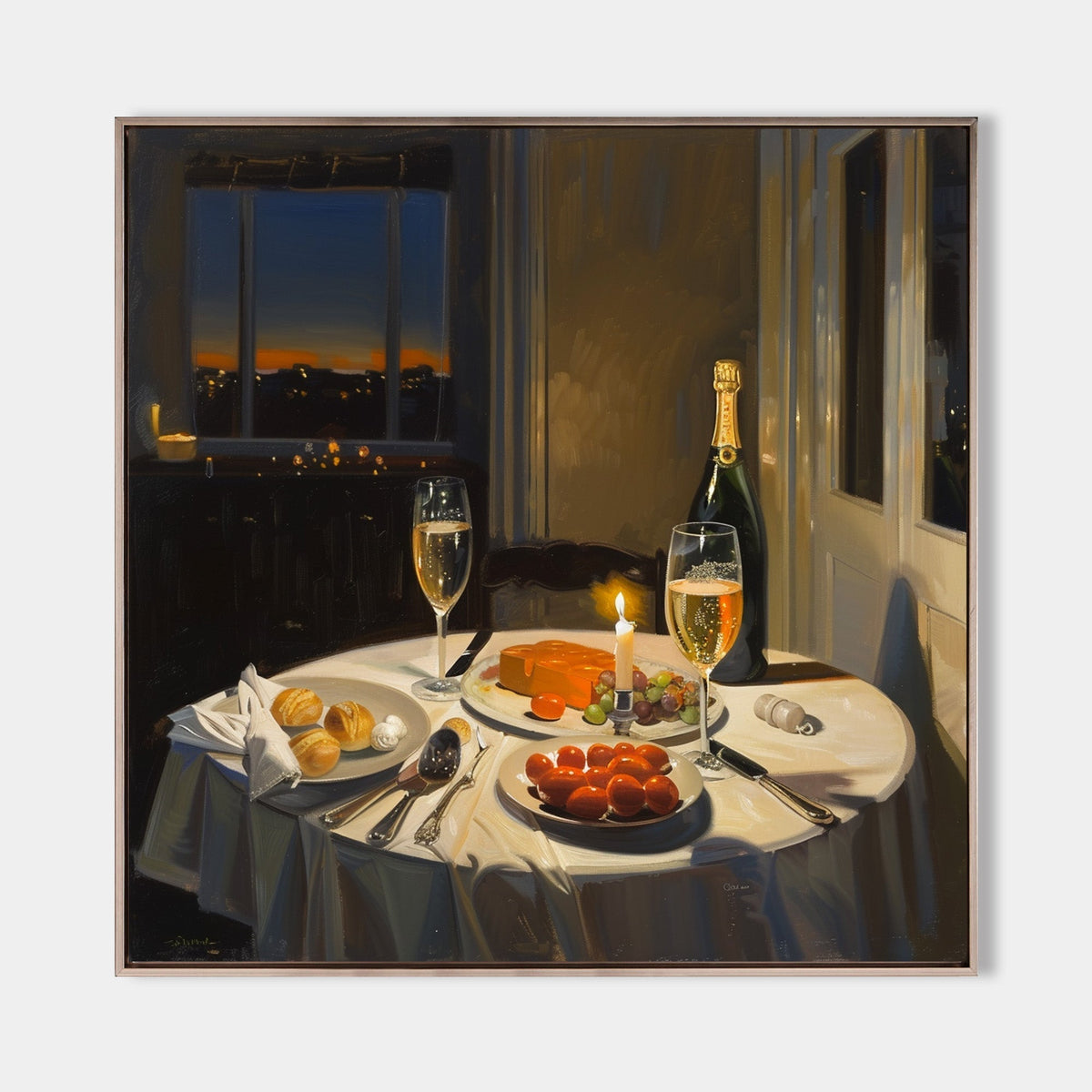 Candlelit Dinner City View Painting