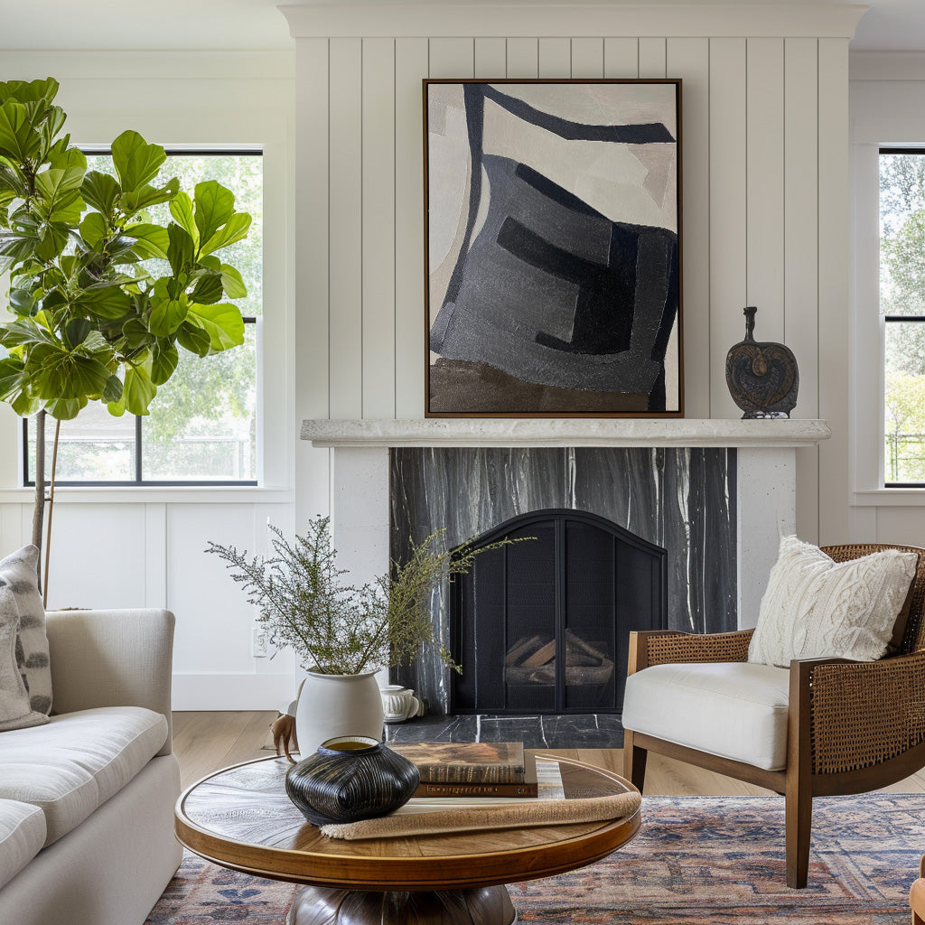 Minimalist Neutral Geometric Abstract Oil Painting