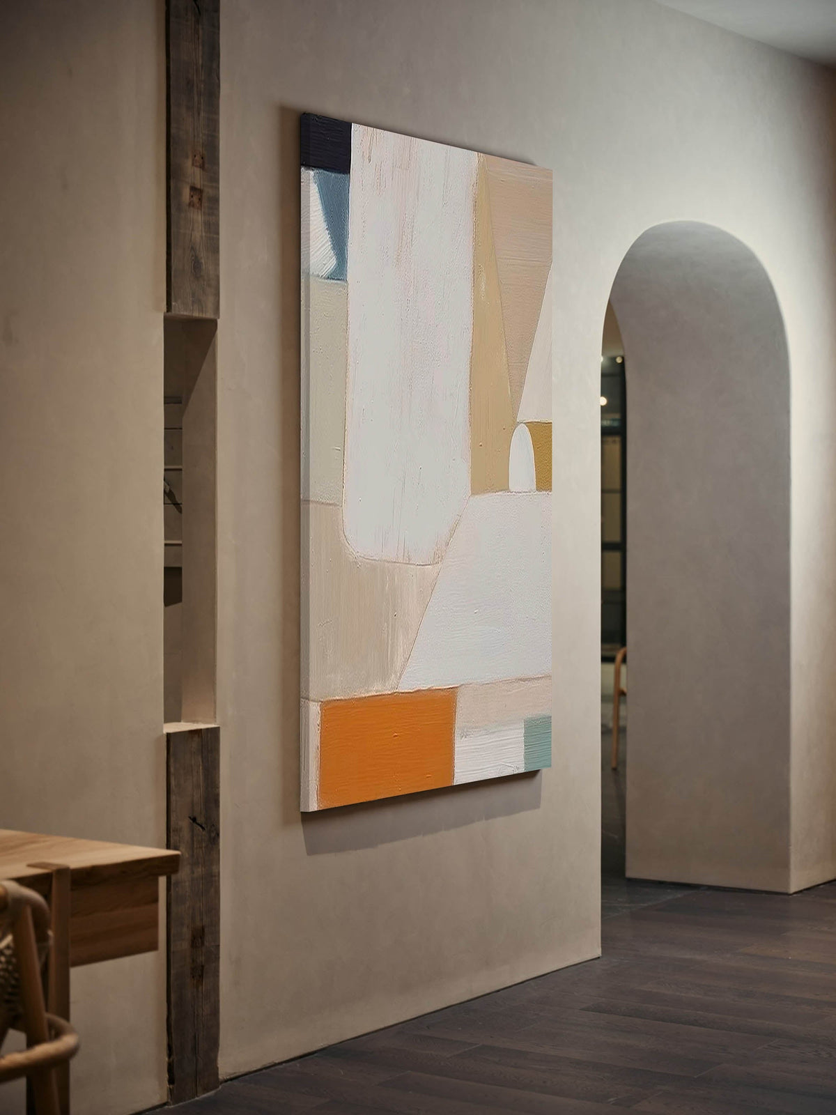 Neutral Geometric Abstract Oil Painting