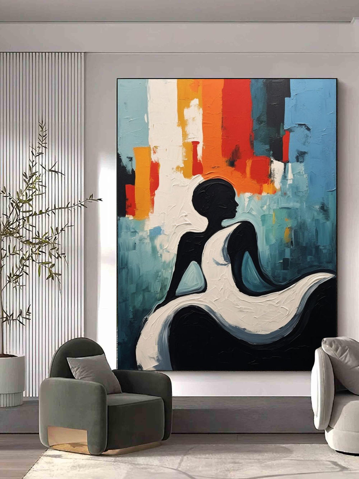 Wall Art Female Silhouette Vibrant Red Waves