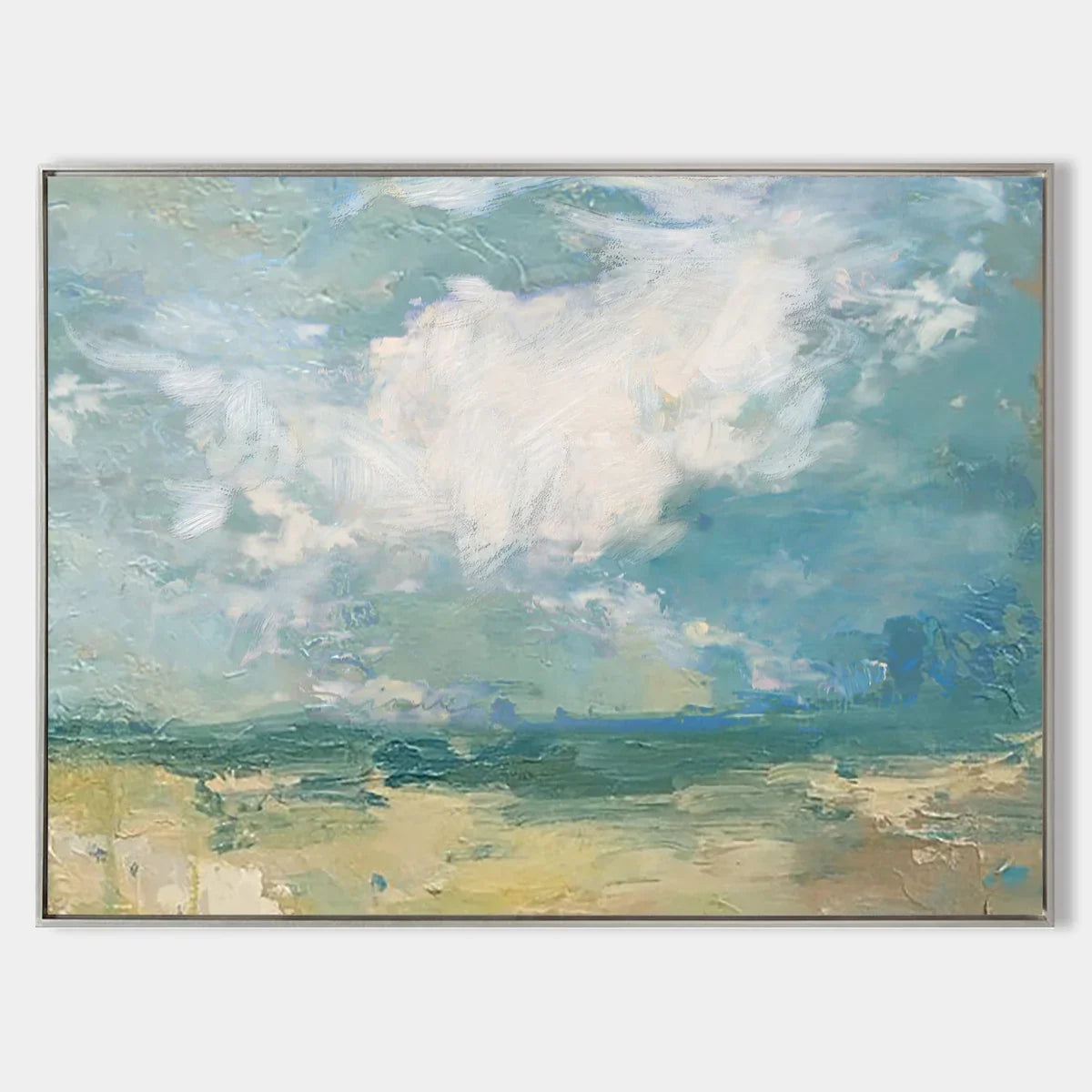 Serene Coastal Cloudscape Painting Horizontal