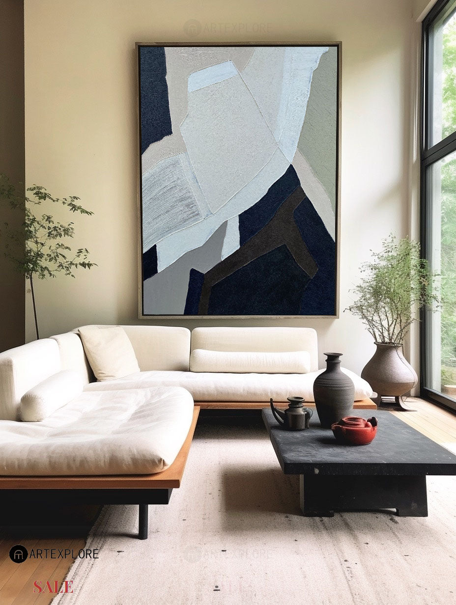 Organic Geometric Collage Painting Vertical