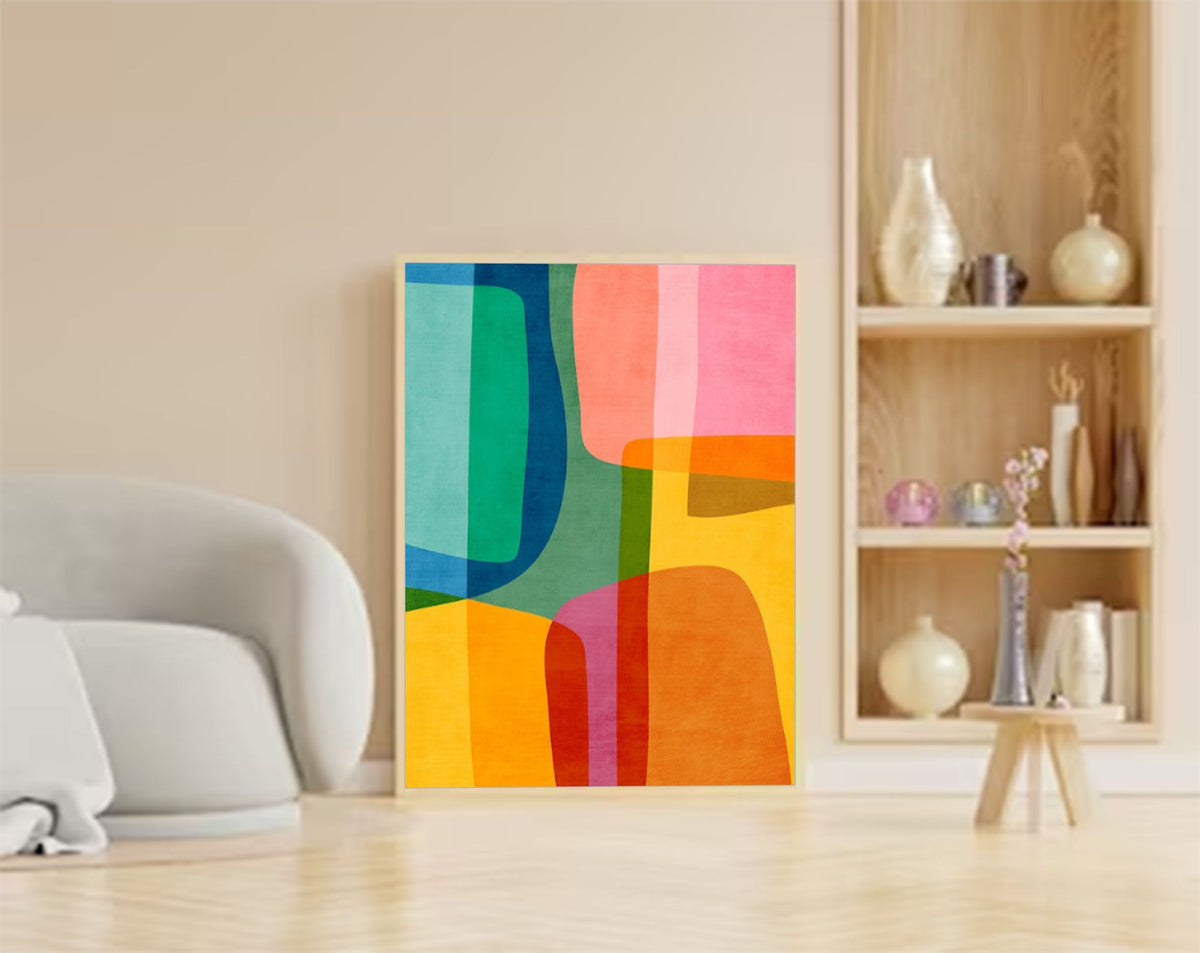 Vibrant Color Block Abstract Oil Painting