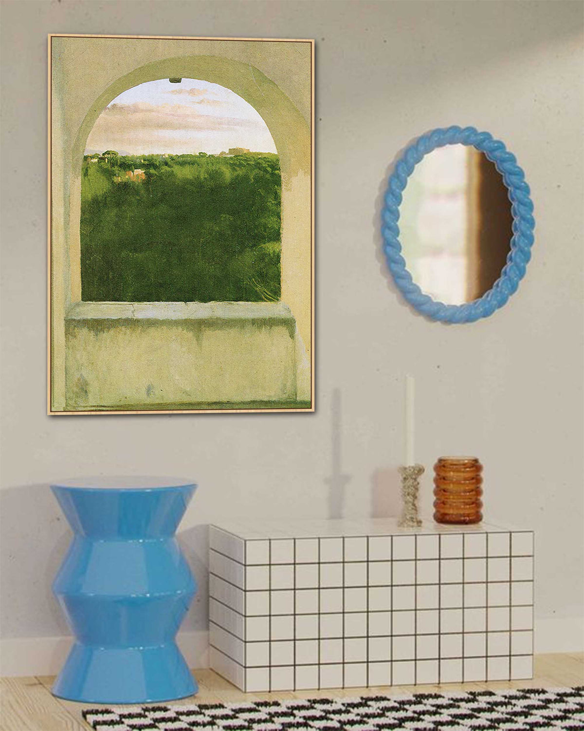 Arched Window View Painting Green Landscape
