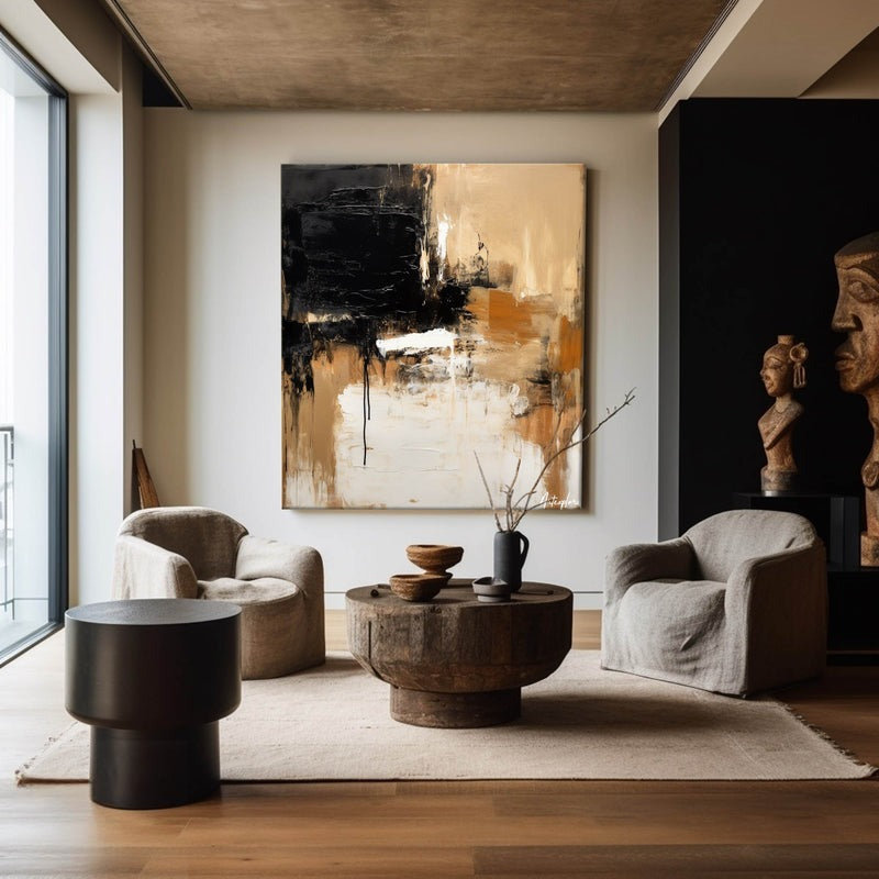 Wall Art Abstract Black Beige Painting