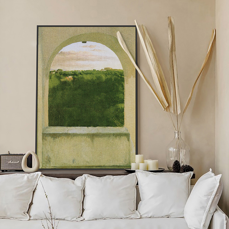 Arched Window View Painting Green Landscape