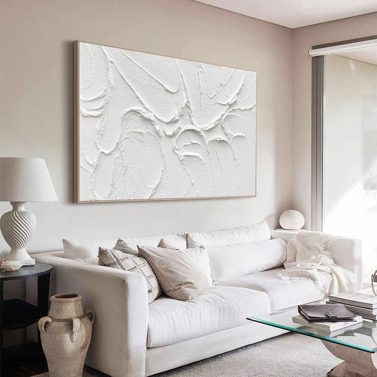 Minimalist White Textured Abstract Canvas Wall Art