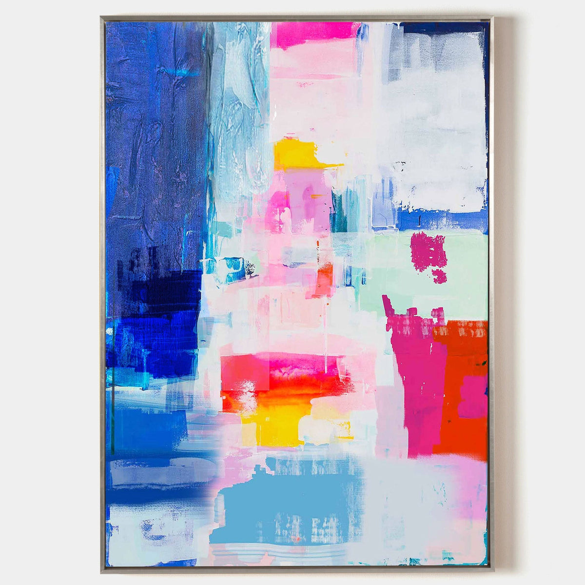 Vibrant Pink & Blue Abstract Painting Vertical