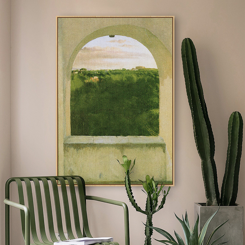 Arched Window View Painting Green Landscape