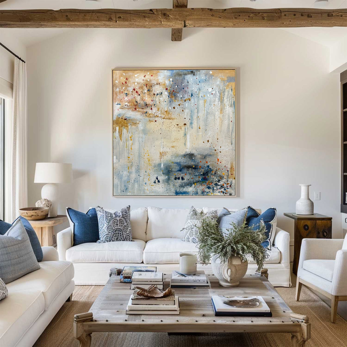 Blue Beige Abstract Textured Painting