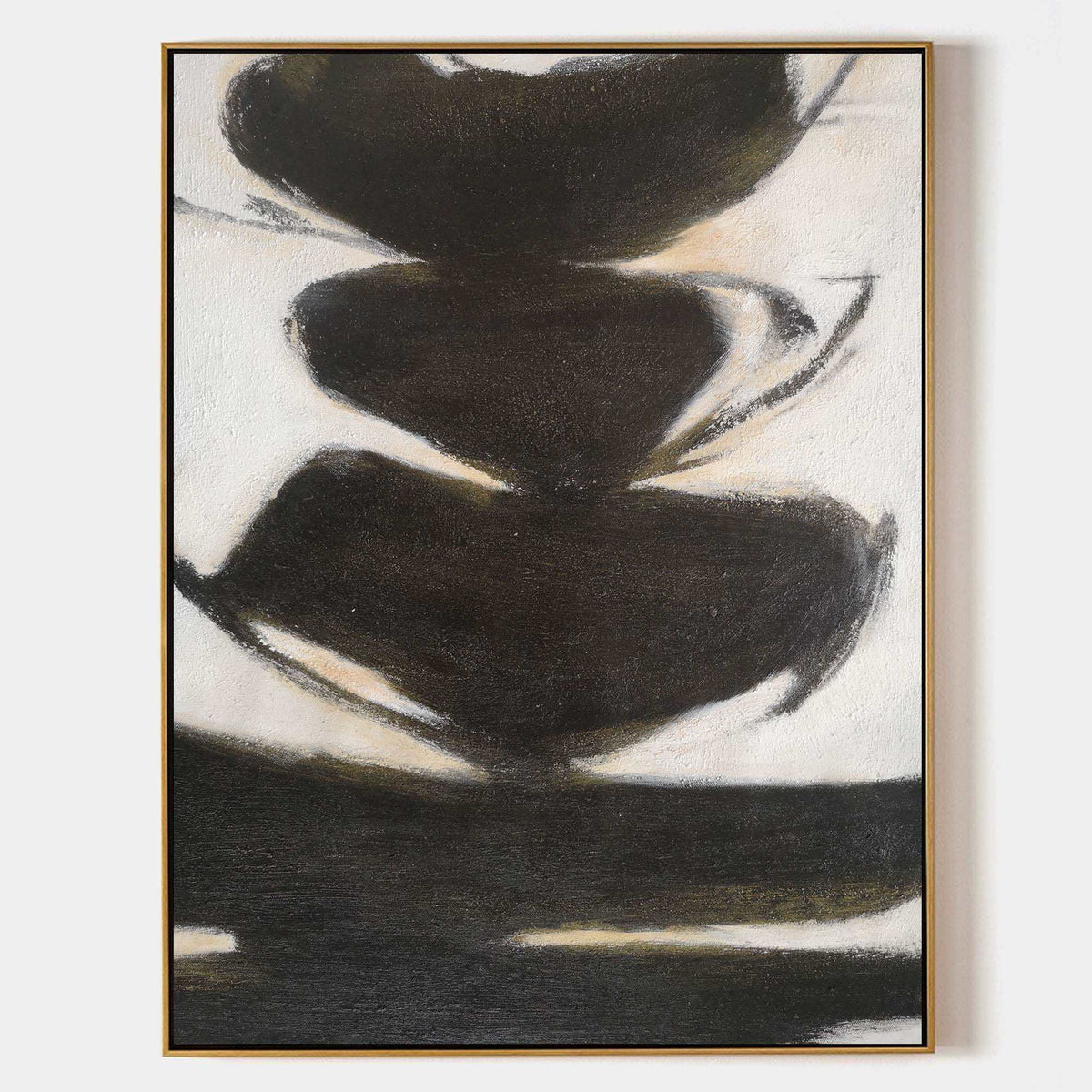 Black‑Beige Vertical Stack‑Shape Brush‑Stroke Textured Artwork