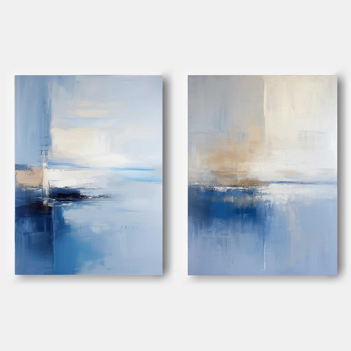 Blue Beige Abstract Ocean 2‑Piece Canvas Wall Art