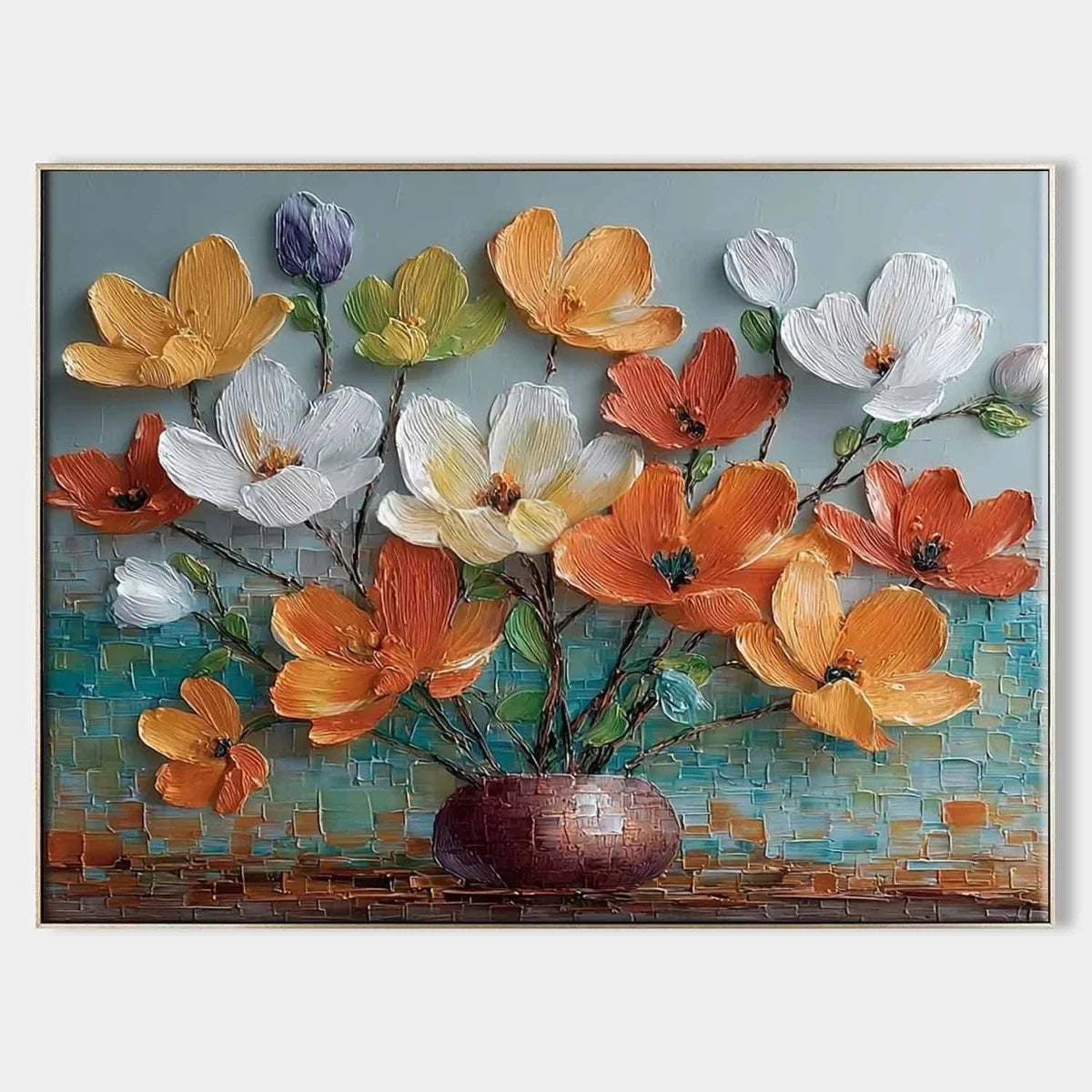 Vibrant Floral Bouquet 3D Impasto Painting
