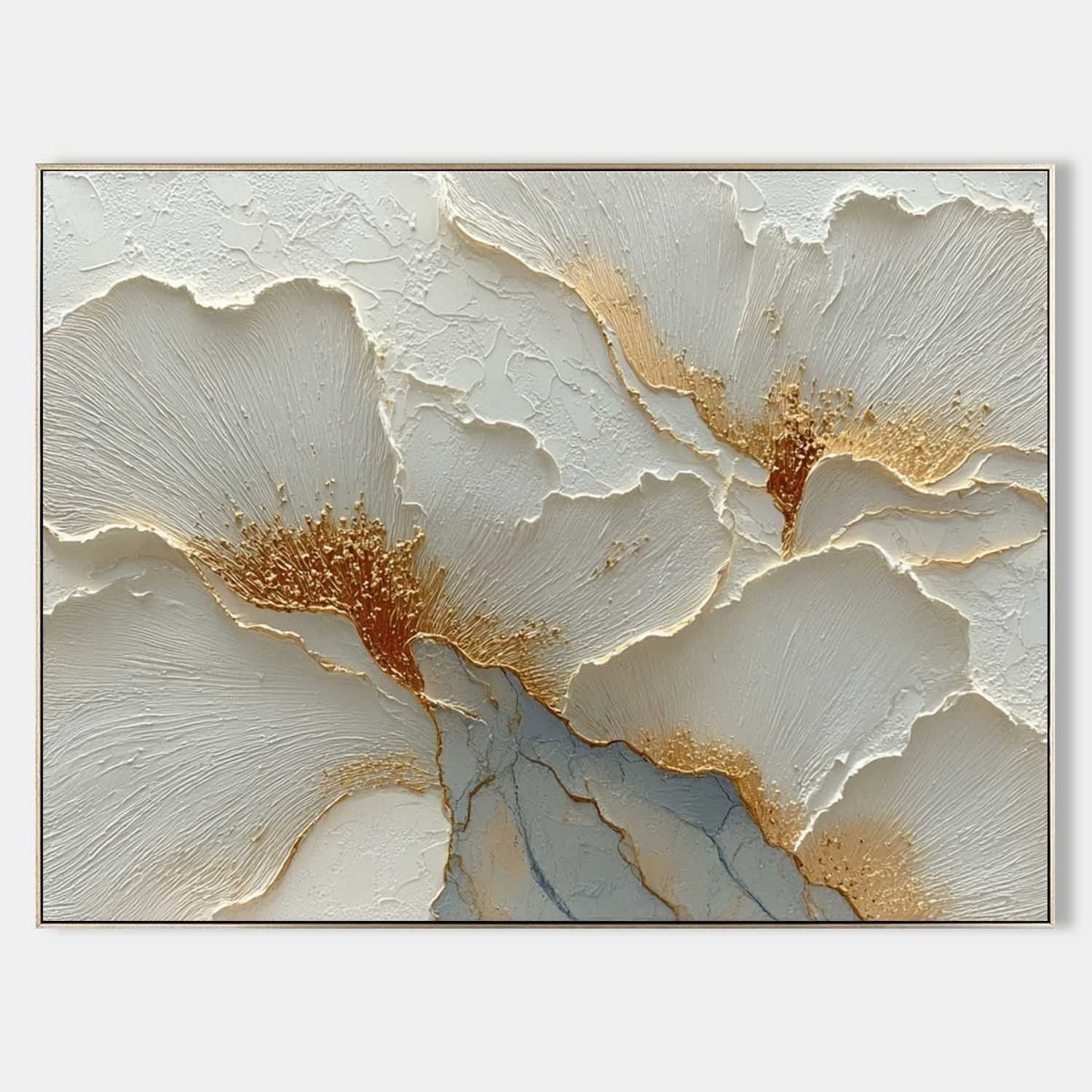 Luxury White & Gold Floral Impasto Painting