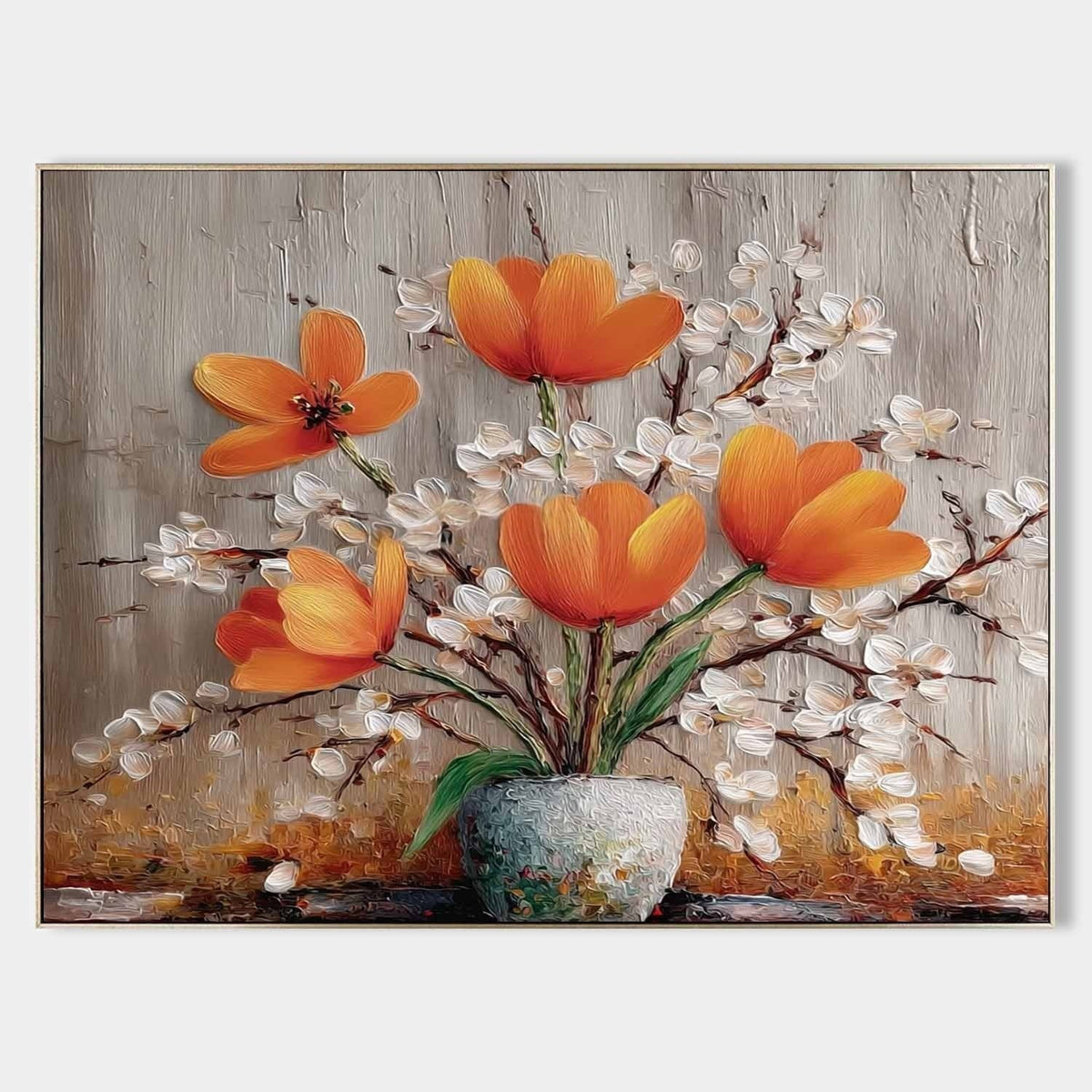 Wall Art Orange Tulip White Blossom Still Life