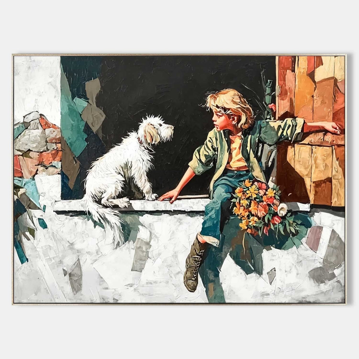 Boy Dog Figure Oil Painting Vibrant - Neutralighting