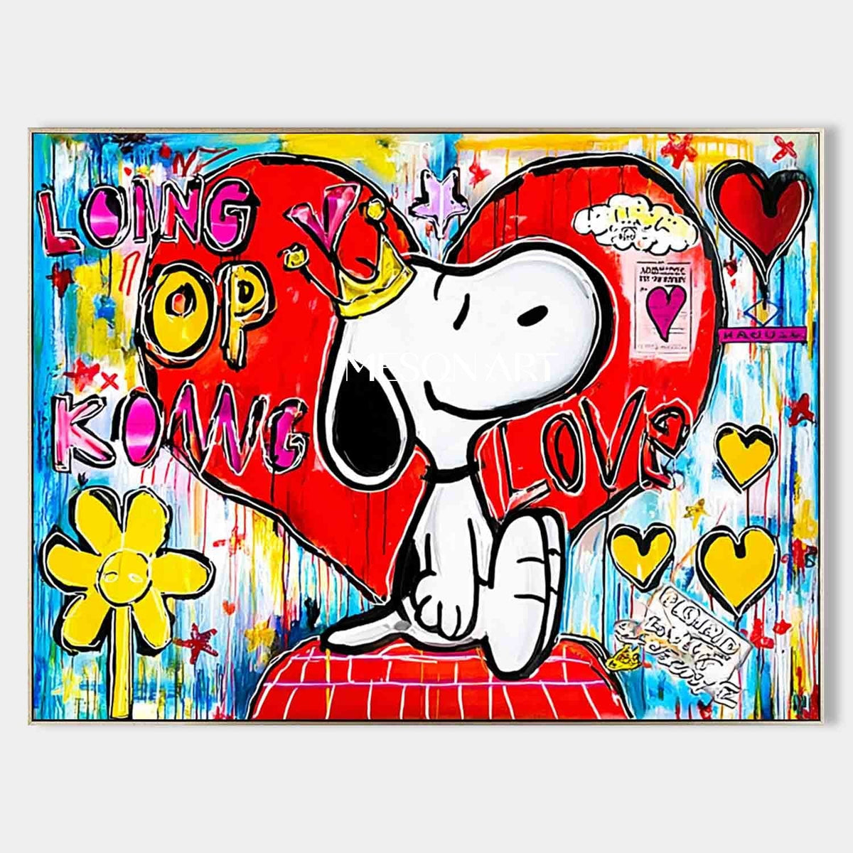 Snoopy King of Hearts Pop Art Impasto Painting
