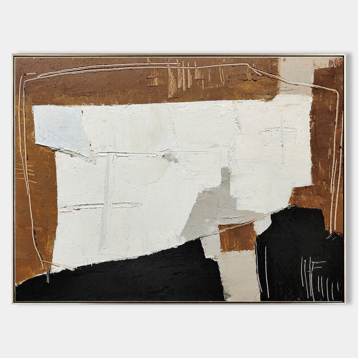 Warm Neutral Geometric Abstract Oil Painting