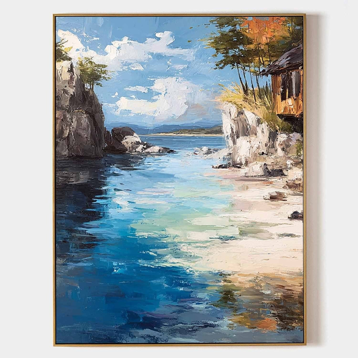 Secluded Cliffside Cove Impasto Painting