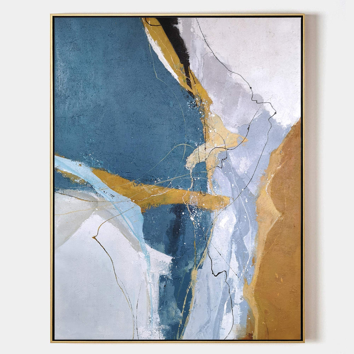 Luxury Color‑Block Abstract Metallic Gold Vein Textured Artwork