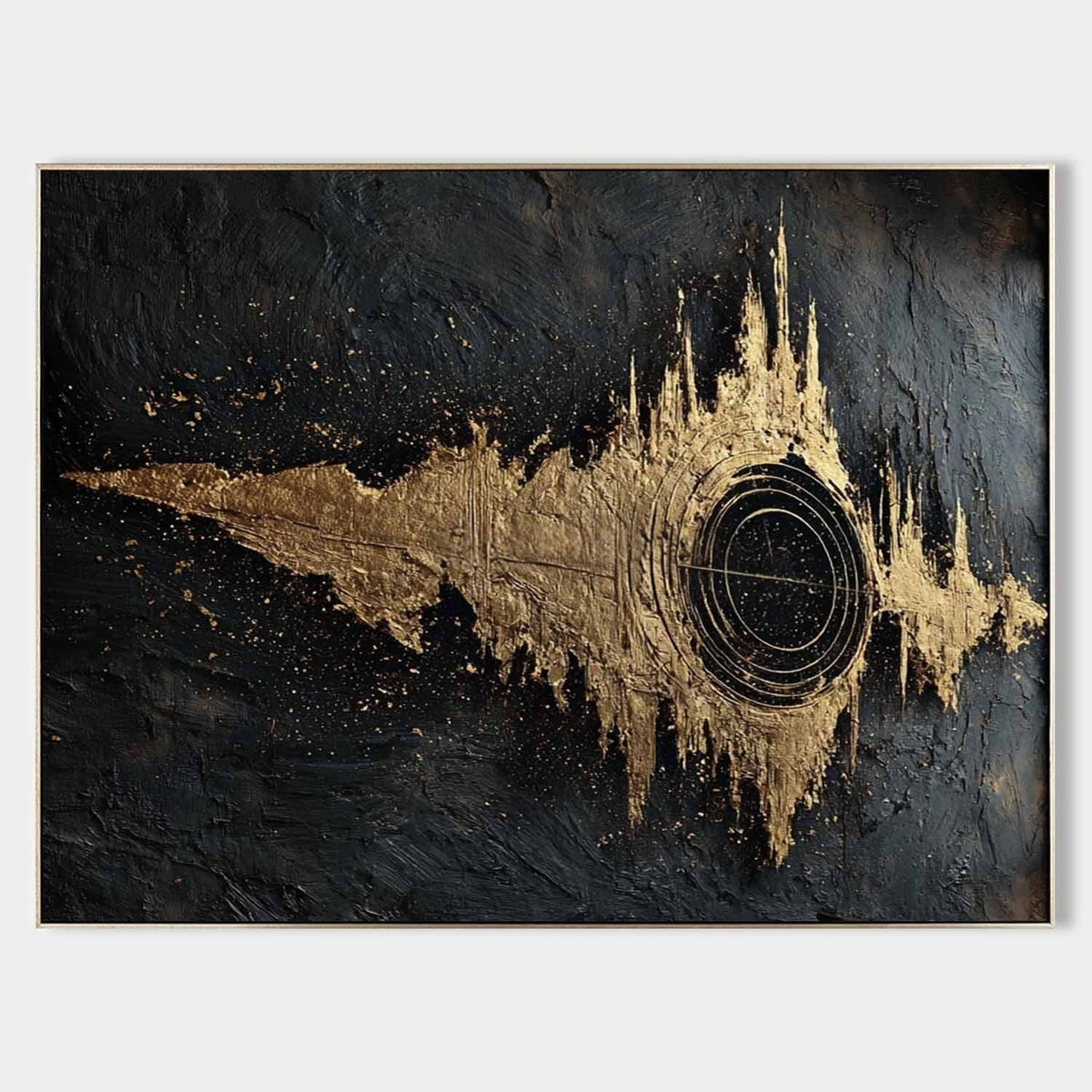 Wall Art Abstract Soundwave Black Gold Painting