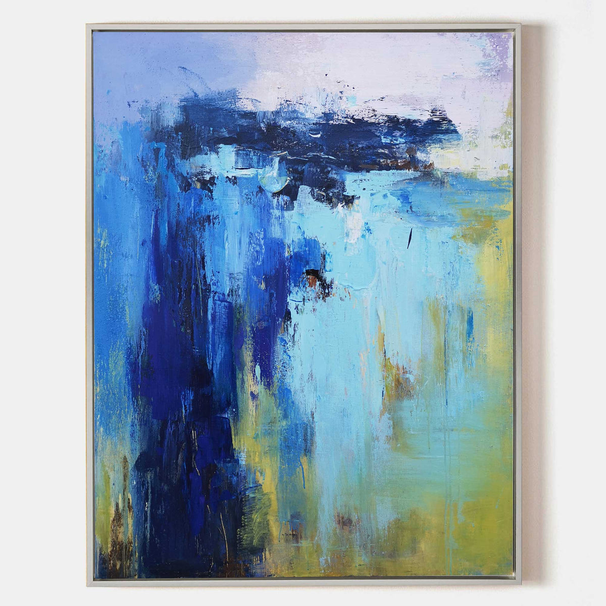 Blue‑Turquoise‑Yellow Coastal‑Seascape Abstract Thick Impasto‑Texture Artwork