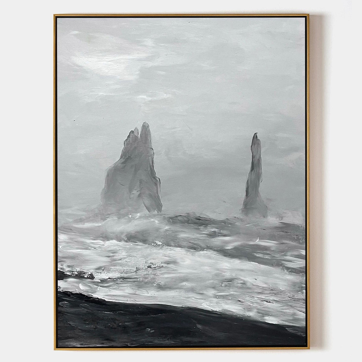 Monochrome Coastal Rock Abstract Painting