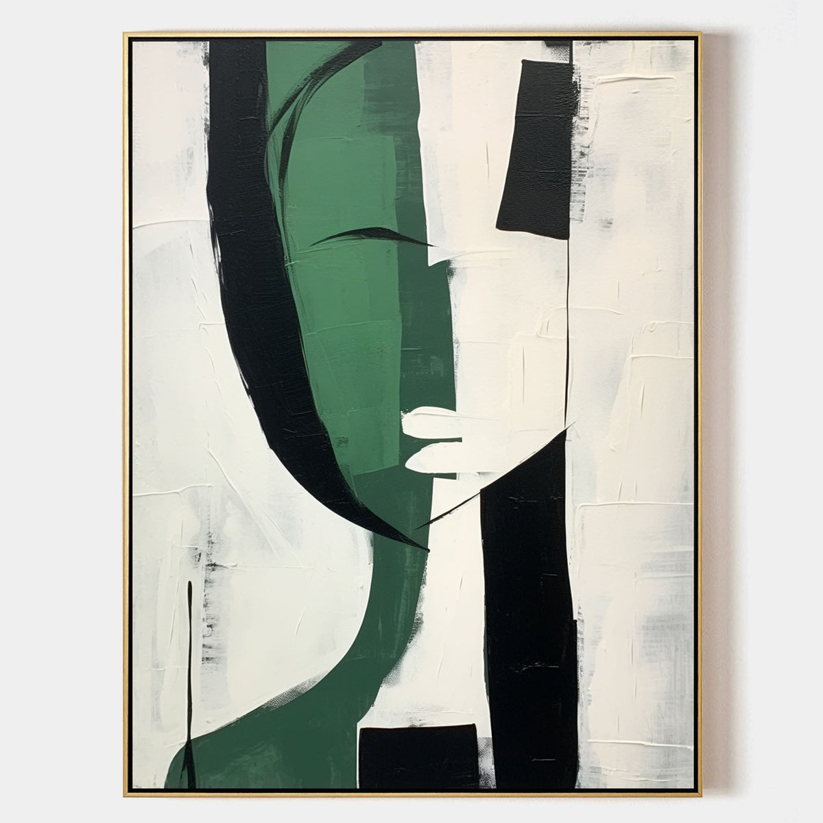 Modern Abstract Female Portrait Painting Green Black