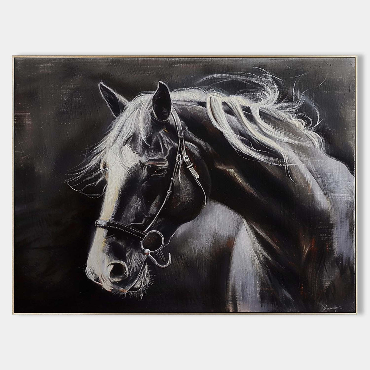 Moody Horse Portrait Oil Painting Monochrome