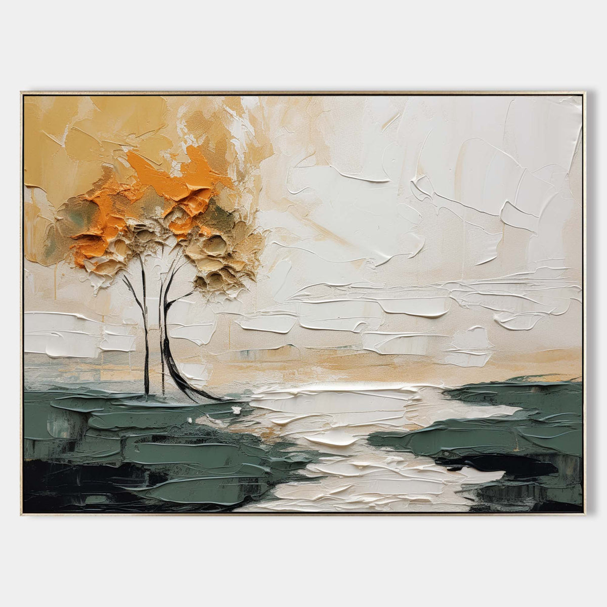 Autumn Duo Trees Impasto Landscape Painting
