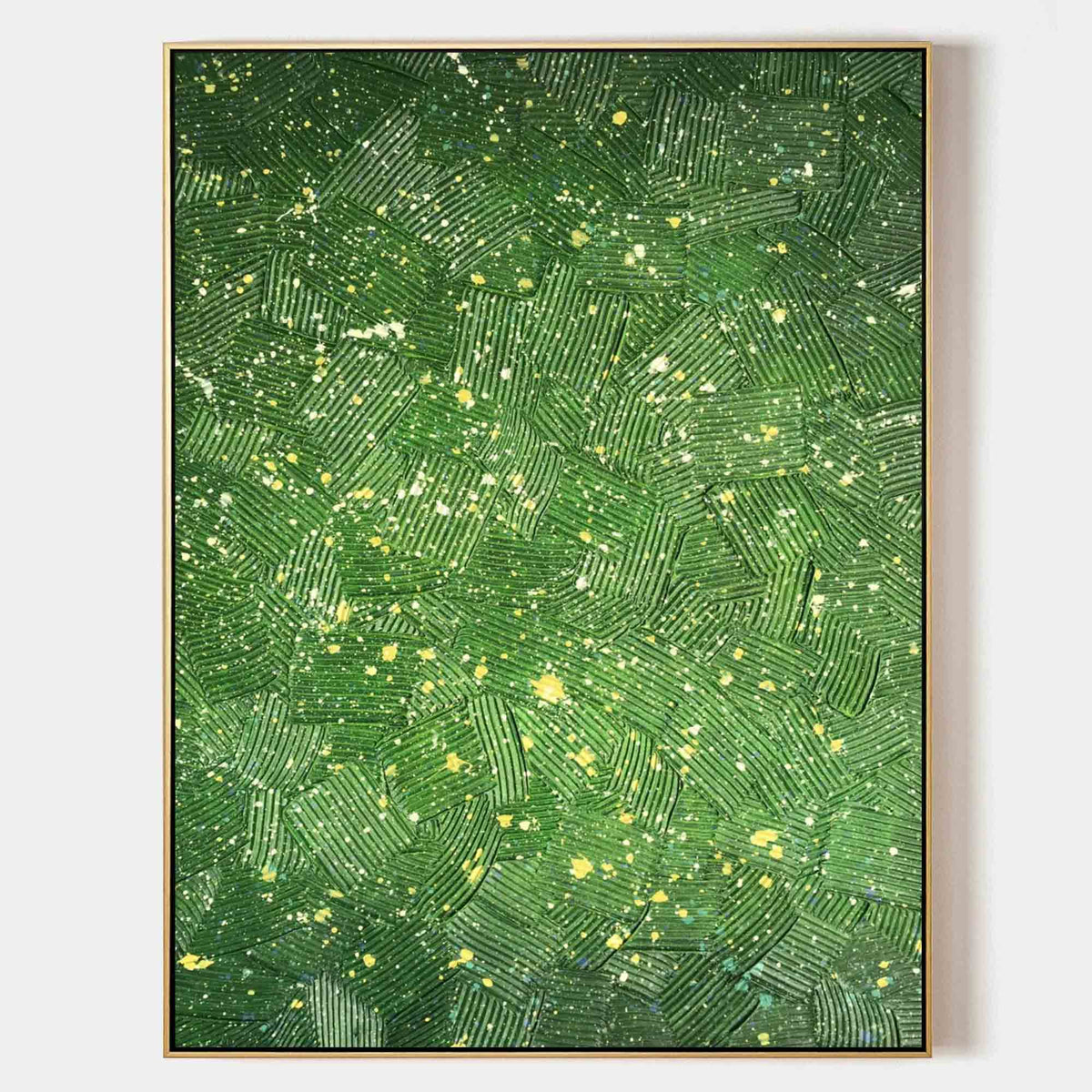 Lush Green Textured Geometric Oil Painting