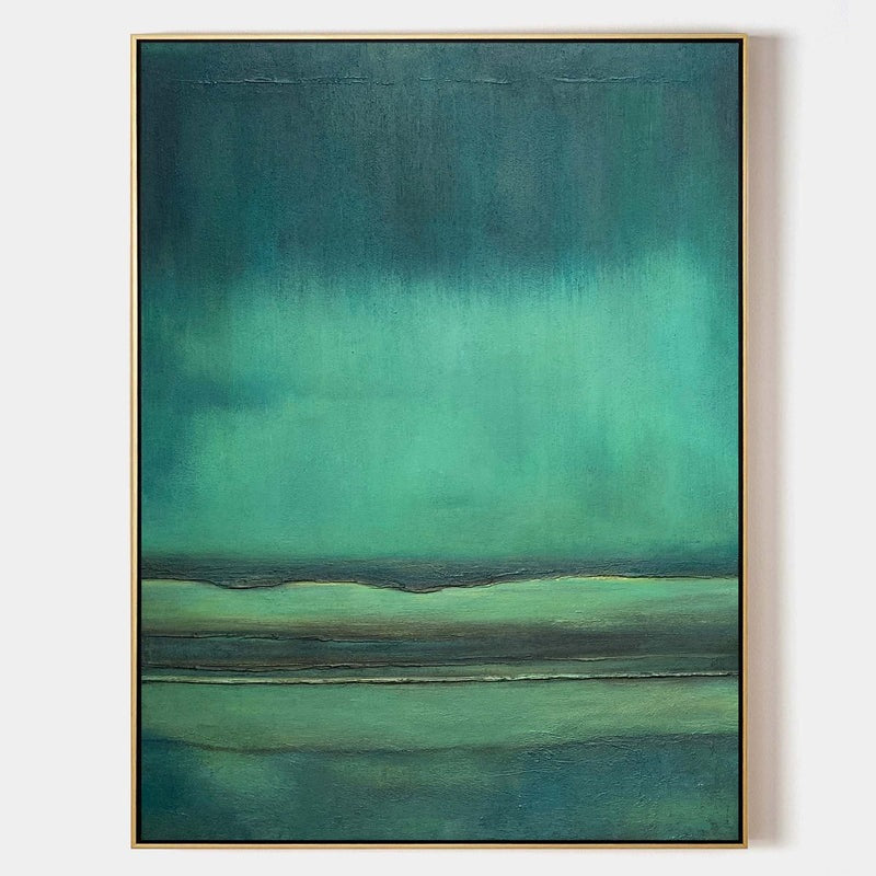 Teal Green Horizon Abstract Painting