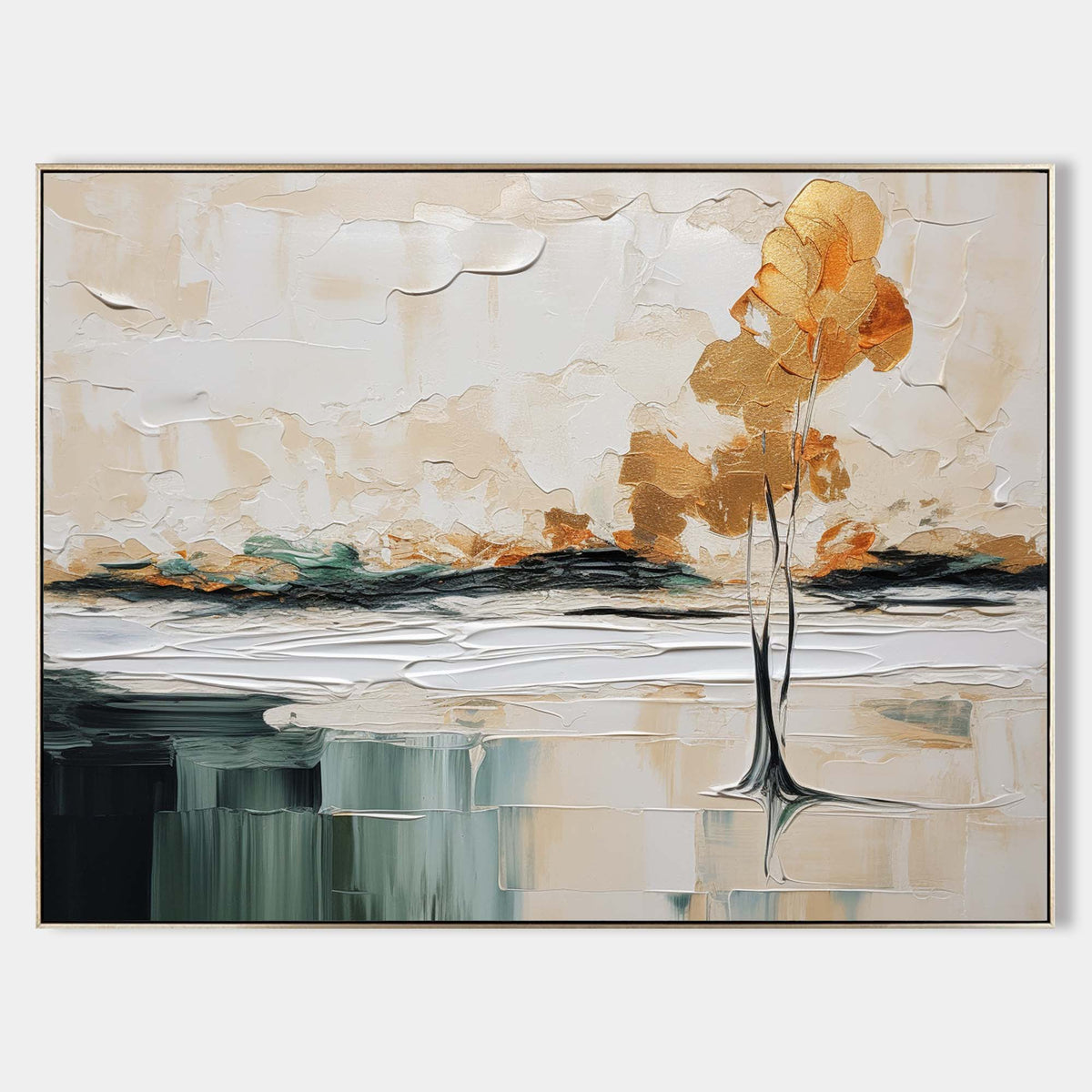 Golden Solitary Tree Landscape Impasto Painting