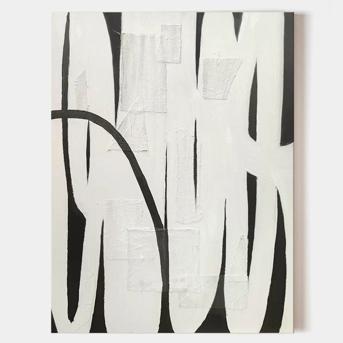 Wall Art Black White Curved Line Patchwork Abstract