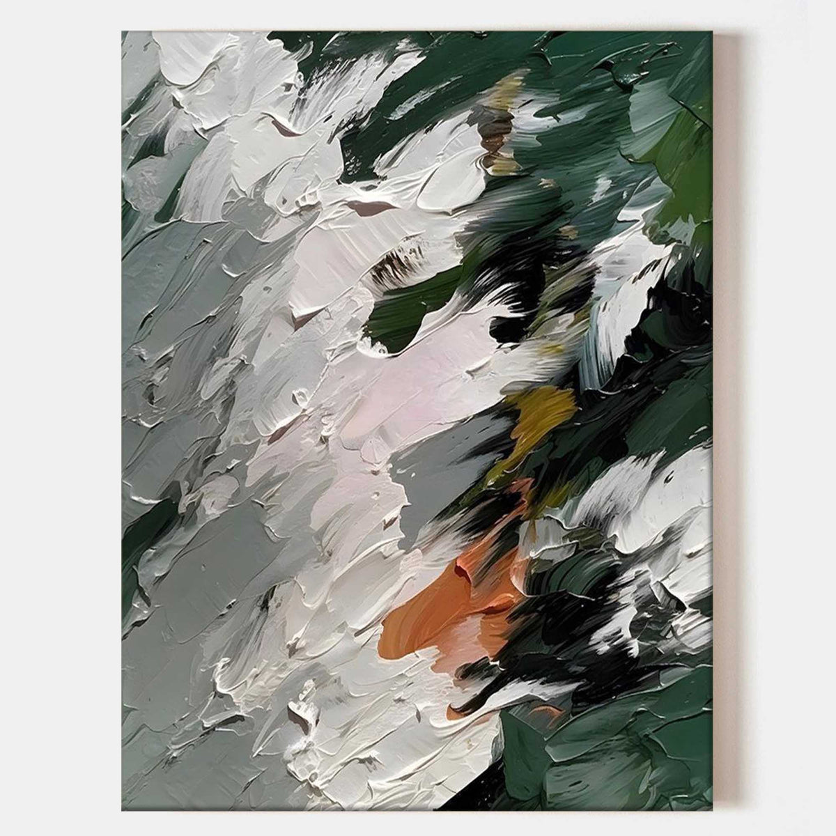 Colorful Dark Green Impasto Abstract Painting