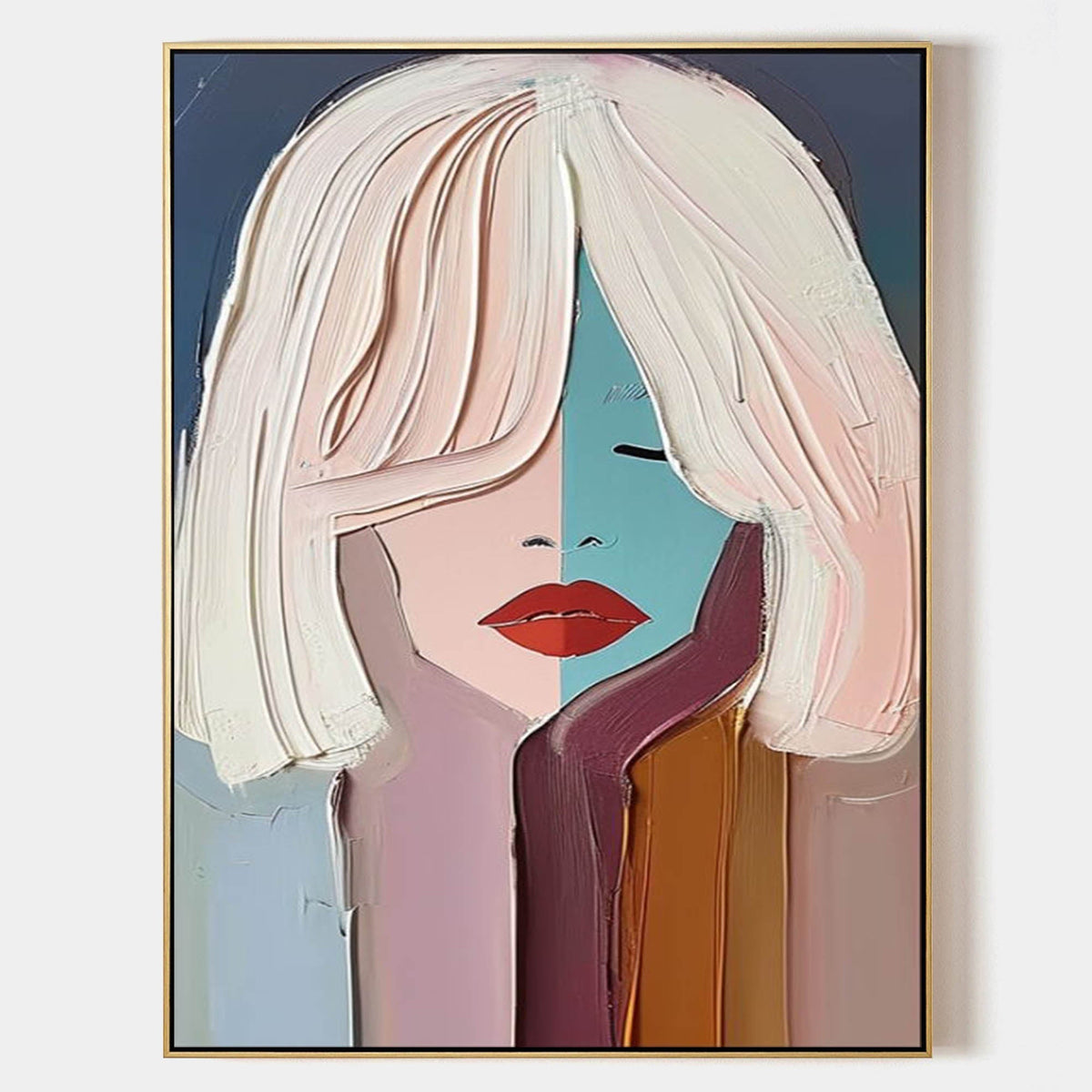 Female Portrait Painting Vibrant Color Block Wall Art