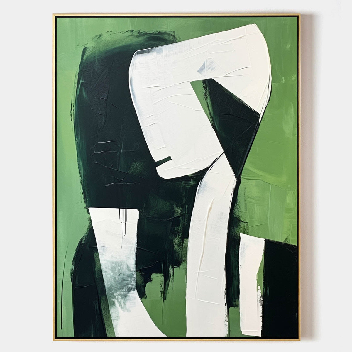 Dark Green Black White Abstract Figure Wall Art