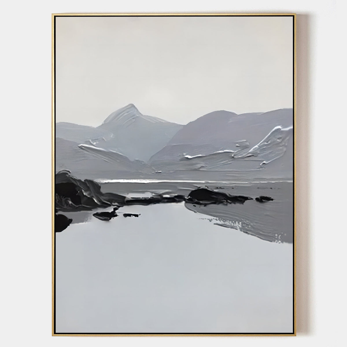 Monochrome Textured Mountain Landscape Painting