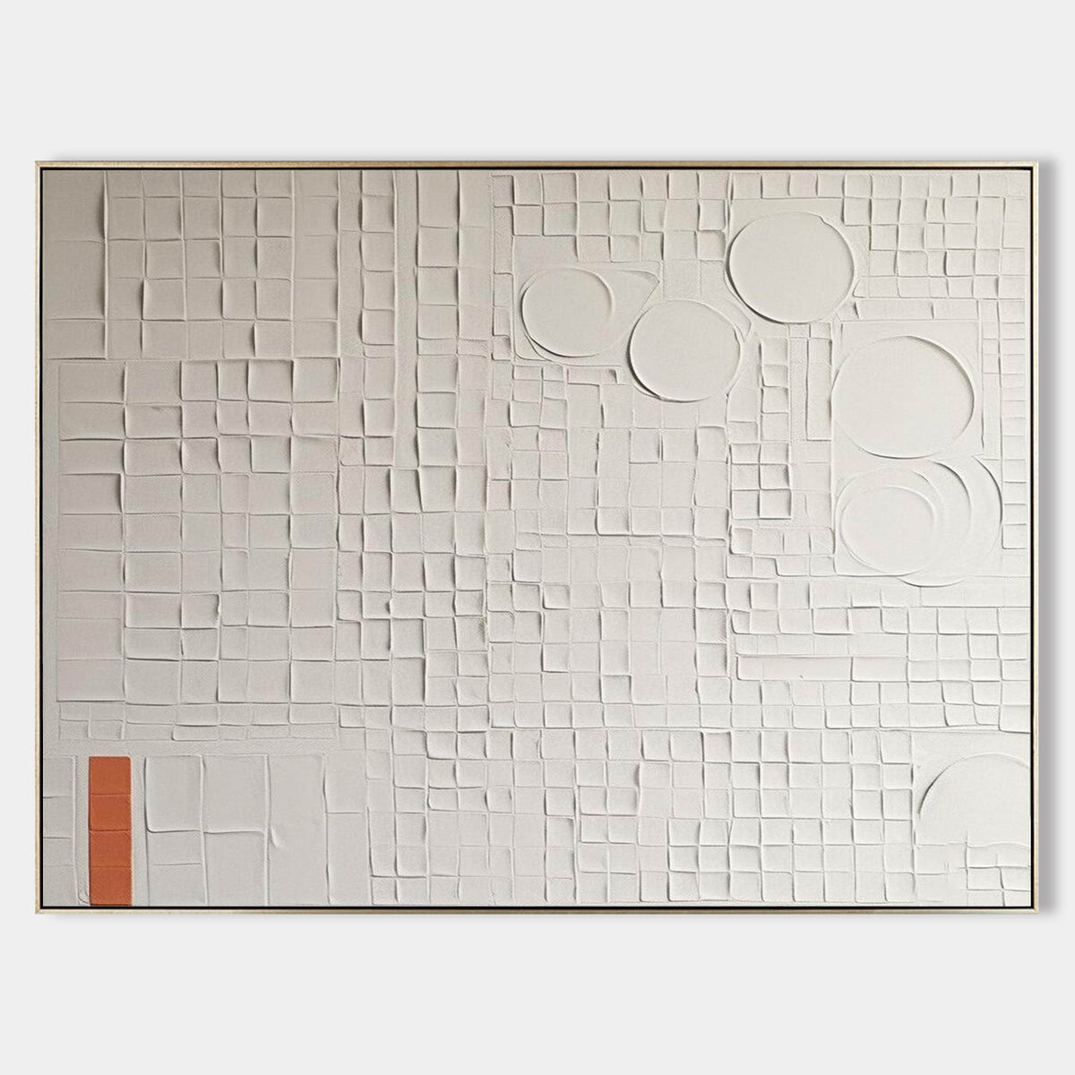 Wall Art White Grid Circle Plaster Relief Canvas